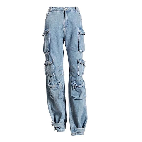 Gold X Teal Denim Cargo Pants NWT - Picture 4 of 7